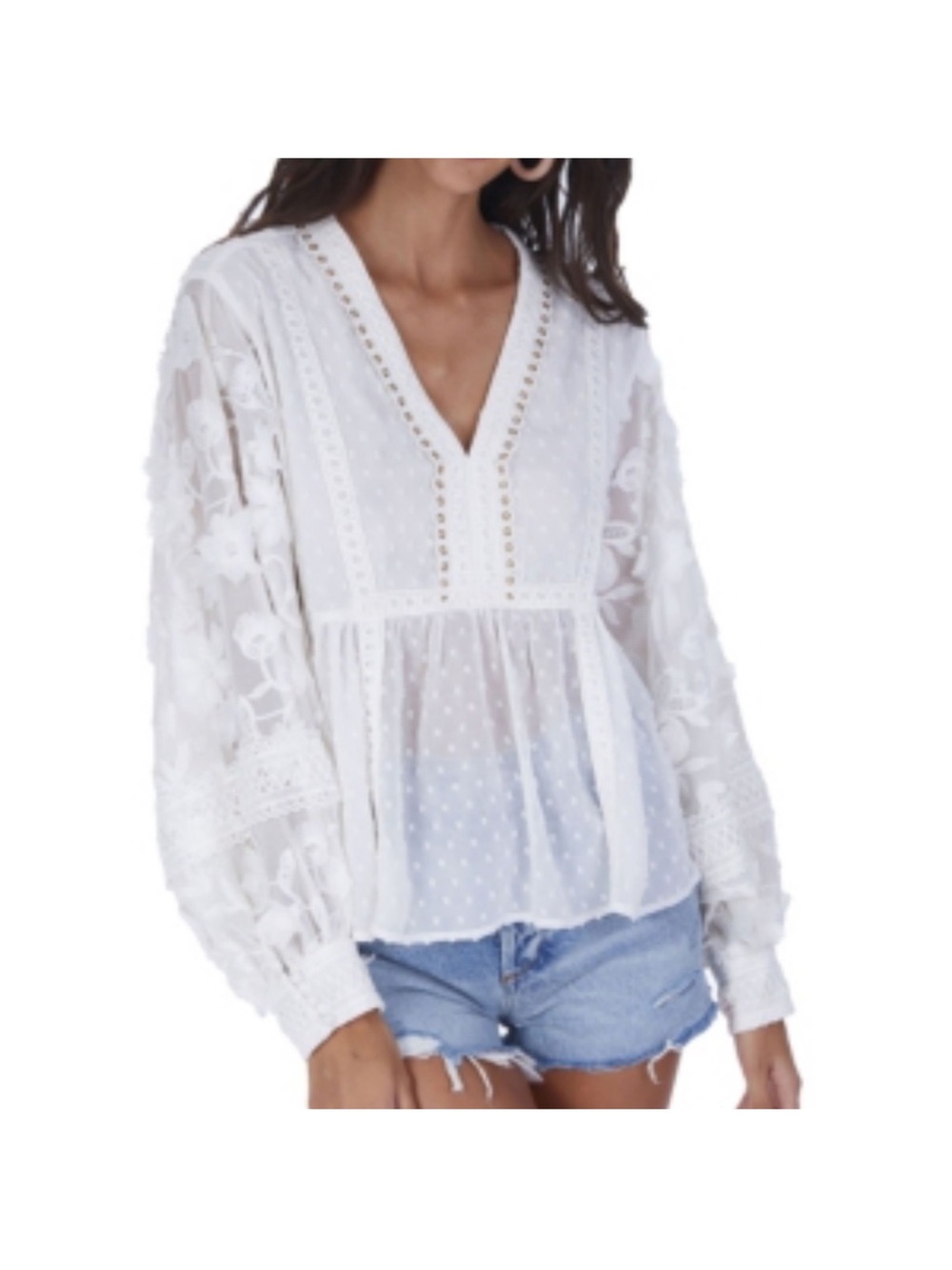 ALLISON New York Floral Embroidered Top SZ S